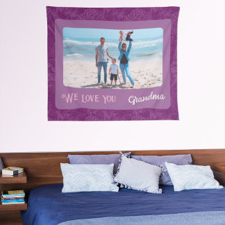 Chic Personalized Photo Text Grandma Gift Red Tapestry