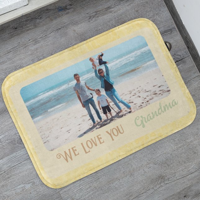 Chic Personalized Photo Text Grandma Gift Yellow Bath Mat (Creator Uploaded)