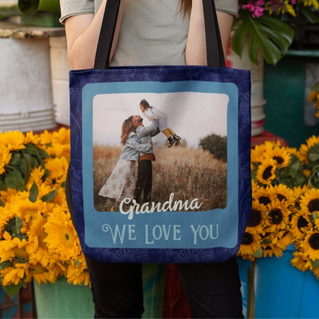 Chic Personalized Photo Text Grandma Mom Gift Tote Bag (Creator Uploaded)