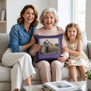 Chic Personalized Photo Text Grandparents Gift Throw Pillow