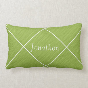 Chic Personalized Pillow Green Grass & White Tiles