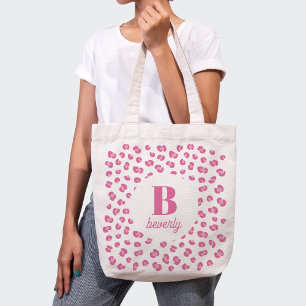 Chic Personalized Pink Leopard Print Tote Bag