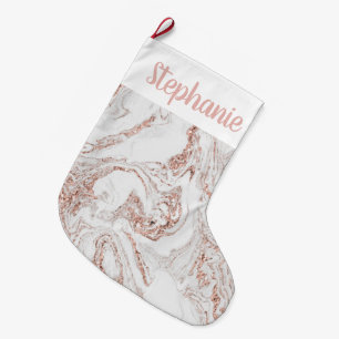 Chic Personalized Rose Gold Faux Marble Large Christmas Stocking