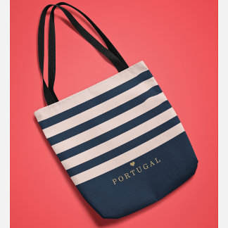 Chic Personalized Striped Favourite Place Monogram Tote Bag