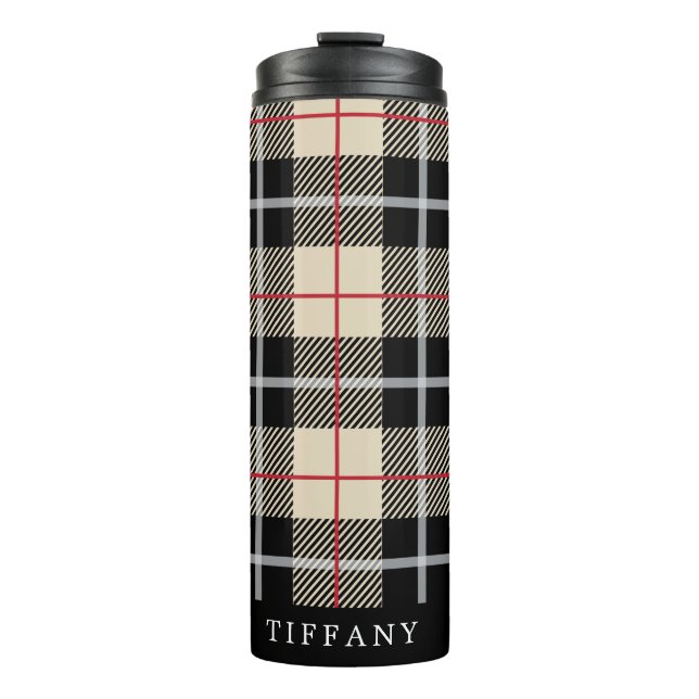 Chic Personalized Thompson Camel Plaid Pattern Thermal Tumbler (Front)