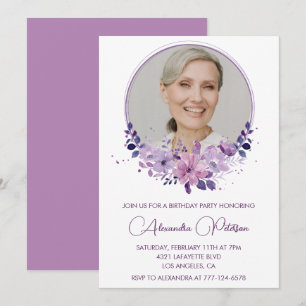 Chic Photo 71e anniversaire invitation Floral Purp