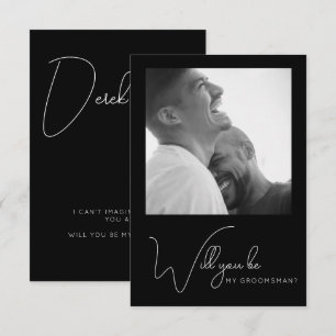 Chic Photo Black and White Groomsman Proposal Card