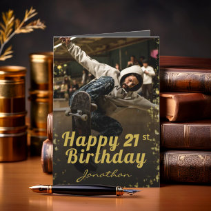 Chic Photo Black & Gold Bonne carte d'anniversaire