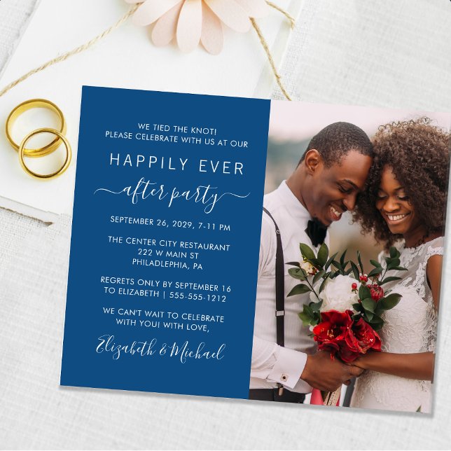 Chic Photo Blue Wedding Reception Invitation (Creator Uploaded)