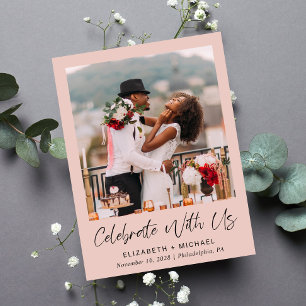 Chic Photo Blush Pink Wedding Reception Invitation Postcard