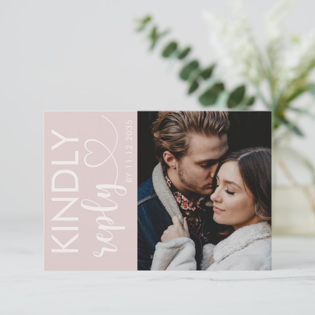 Chic Photo & Blush Pink Wedding  RSVP Card (Standing Front)