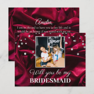 Chic Photo Burgundy Silk Will You Be My Bridesmaid Postcard
