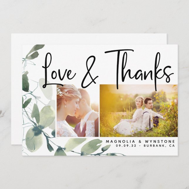 Chic Photo Eucalyptus Wedding  Thank You Card (Front/Back)