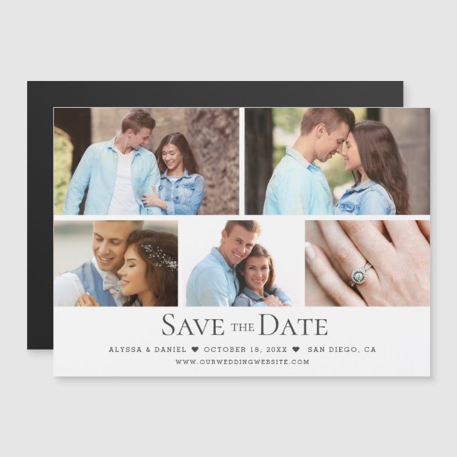 Chic Photo Grid Wedding Save the Date magnetic Invitation (Front/Back)