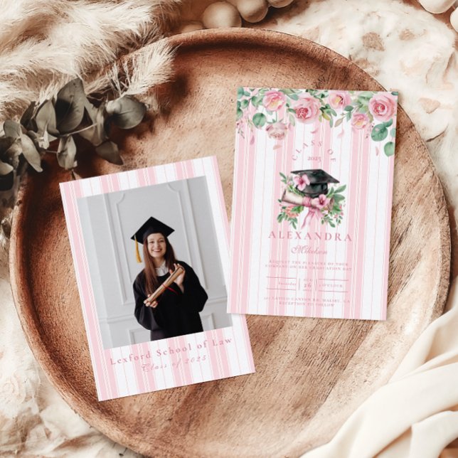 Chic  Photo Pink Floral Graduation Invitation (Creator Uploaded)