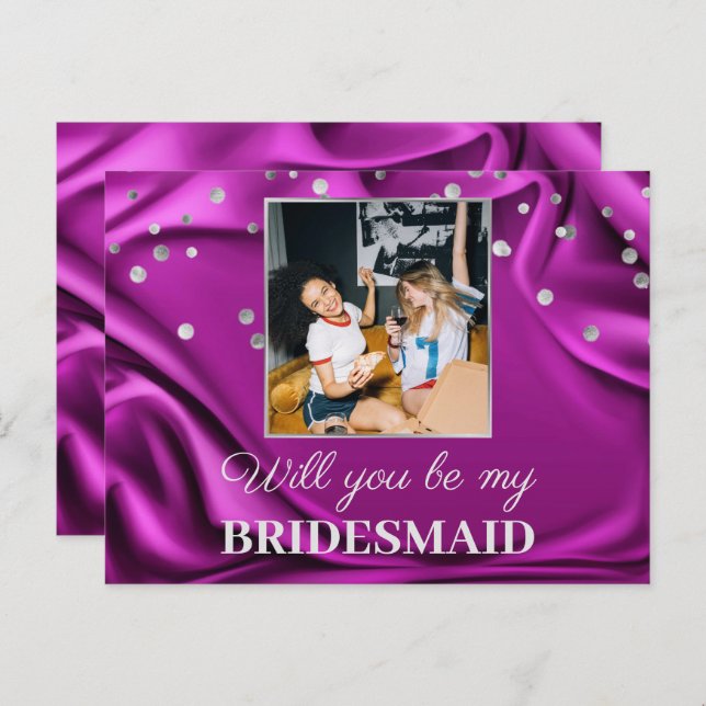 Chic Photo Purple Silk Will You Be My Bridesmaid Postcard (Front/Back)