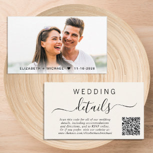 Chic Photo QR Code Cream Wedding Details Enclosure Card