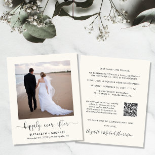 Chic Photo QR Code Cream Wedding Reception Invite