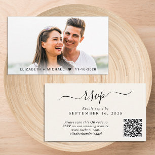 Chic Photo QR Code Cream Wedding RSVP Enclosure Card