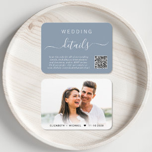 Chic Photo QR Code Dusty Blue Wedding Details Enclosure Card