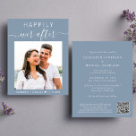 Chic Photo QR Code Dusty Blue Wedding Invitation<br><div class="desc">Budget-friendly all-in-one dusty blue wedding invitation featuring your photo, "Happily Ever After" in a mix of simple white typography and a chic white script with swashes, and your first names and your wedding date joined together by a heart. On the back, personalize your invitation in elegant white typography and input...</div>