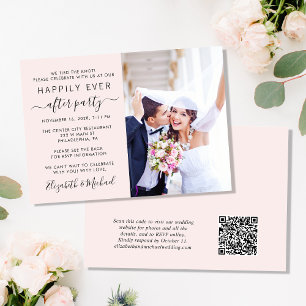 Chic Photo QR Code Pink Wedding Reception Invitation