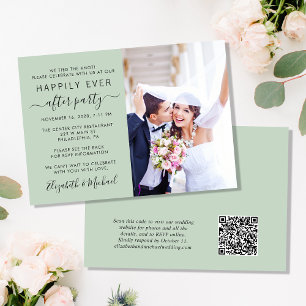 Chic Photo QR Code Sage Wedding Reception Invitation
