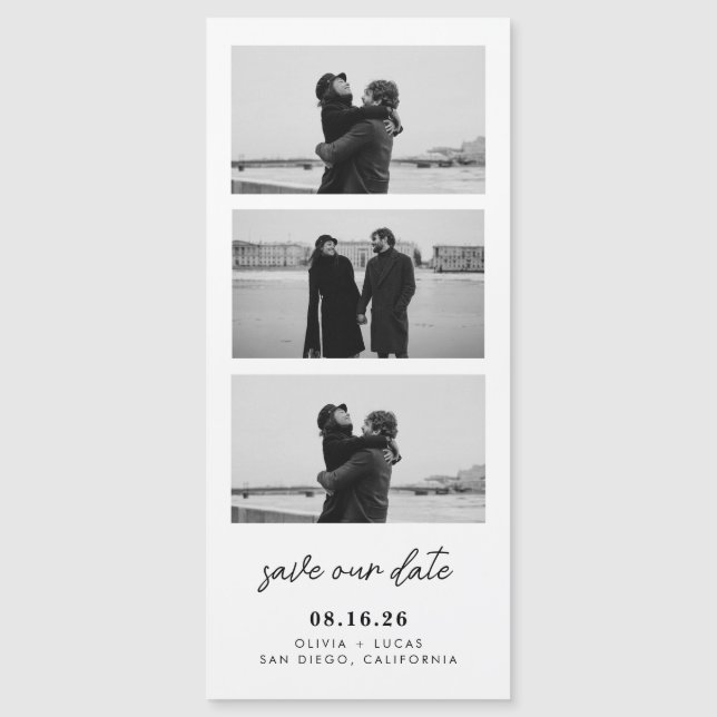 Chic Photo Strip Magnetic Wedding Save The Date (Front)