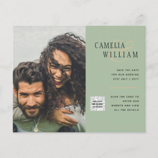 Chic Photo Wedding Invite QR Code Save Date Green Flyer