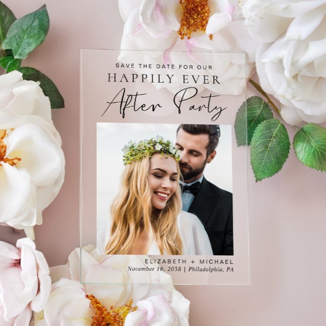 Chic Photo Wedding Reception Save The Date Acrylic Invitations (Make your day unforgettable with stunning acrylic save the dates—modern, elegant, unique!)