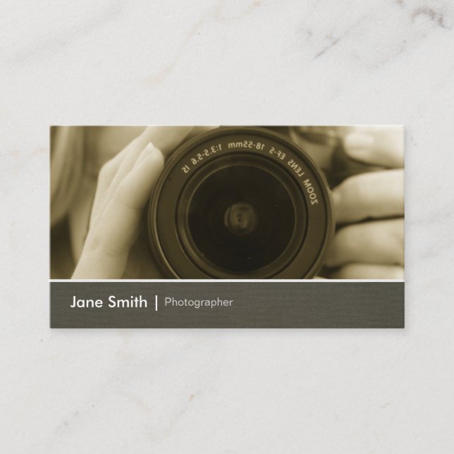 Chic Photographer Photojournalist Camera Lens Business Card (Front)