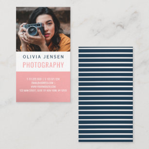 Chic photography blush pink rose gold script photo business card