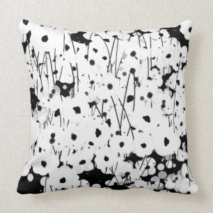 CHIC PILLOW_COOL, MODERN WHITE FLORAL ON BLACK THROW PILLOW