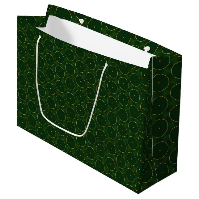 Chic Pine Green and Gold Decorative Christmas Large Gift Bag (Front Angled)