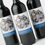 Chic Pine Wreath Business Christmas Gift Wine Label<br><div class="desc">Personalized wine bottle labels feature beautiful pine cone wreath with blue,  silver and white ornaments,  the greeting Merry Christmas and your business name. MATCHING items in our collection.</div>