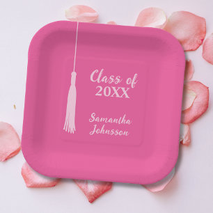 Chic Pink 2024 Tassel Personalized Graduation  Paper Plate