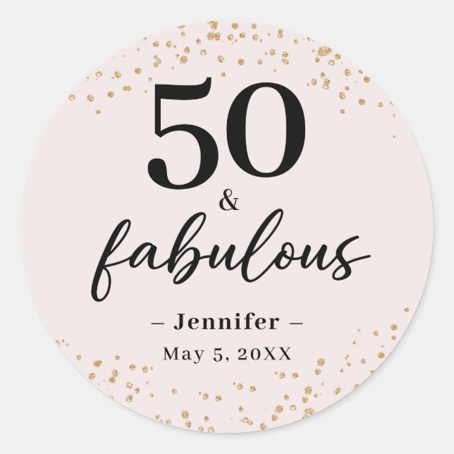 Chic Pink 50 and Fabulous Birthday Party Classic Round Sticker (Front)