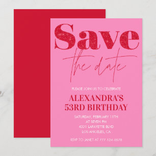 Chic Pink 53rd birthday invitations Save the date 