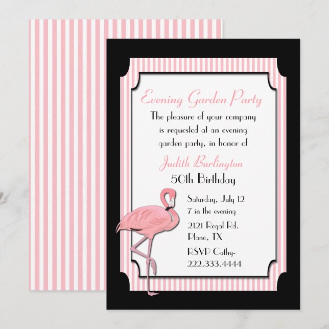 Chic Pink and Black Flamingo Party Invitation (Front/Back)