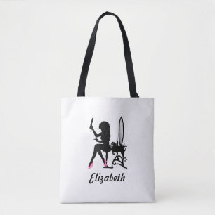 Chic Pink and Black Girly Girl Pink Shoes and Name Tote Bag
