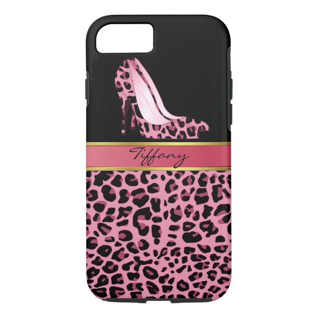 Chic Pink and Black Jaguar Print iPhone 7 Case (Back)