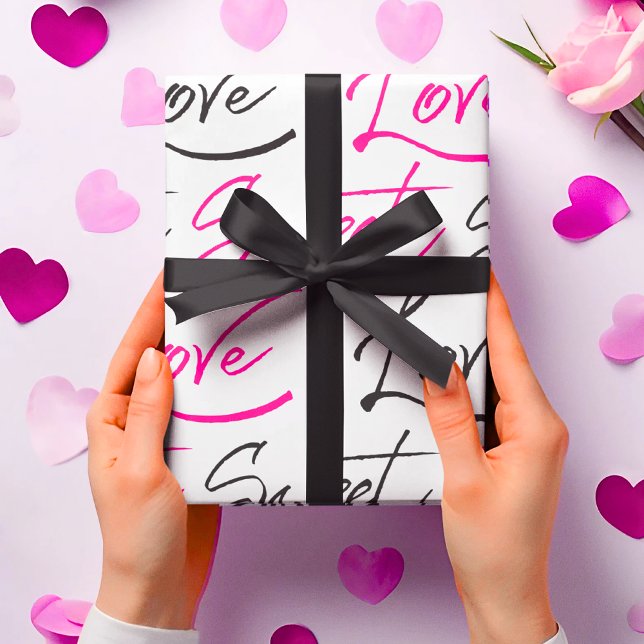 Chic Pink and Black Love and Sweet Pattern Wrapping Paper (Chic Pink and Black Love and Sweet Pattern Wrapping Paper)