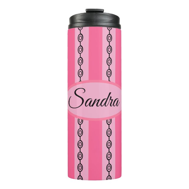 Chic Pink and Black Mod Pattern Custom Name  Thermal Tumbler (Front)