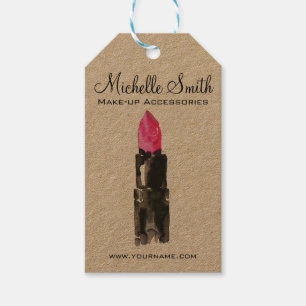 Chic pink and black watercolor lipstick Makeup  Gift Tags