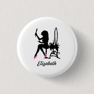 Chic Pink and Black Woman of Fashion Silhouette 1 Inch Round Button