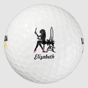 Chic Pink and Black Woman of Fashion Silhouette Golf Balls