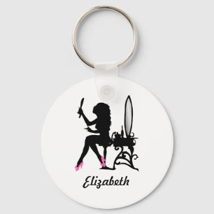 Chic Pink and Black Woman of Fashion Silhouette Keychain