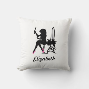 Chic Pink and Black Woman of Fashion Silhouette Throw Pillow