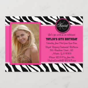 Chic Pink and Black Zebra Print Photo Invite