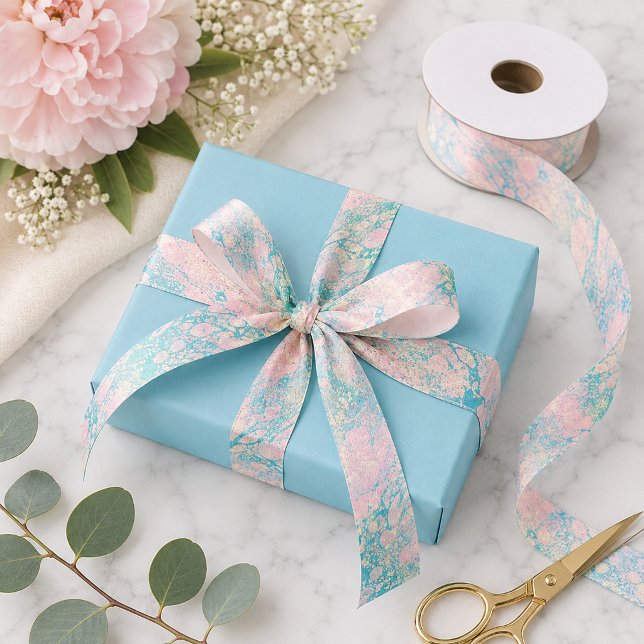 Chic Pink and Blue Marble  Satin Ribbon (Creator Uploaded)
